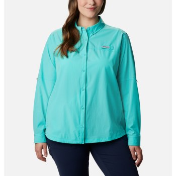 Columbia Coral Point Long Sleeve Woven Plus Size, Camisa Azules Para Mujer | 853910-VJA